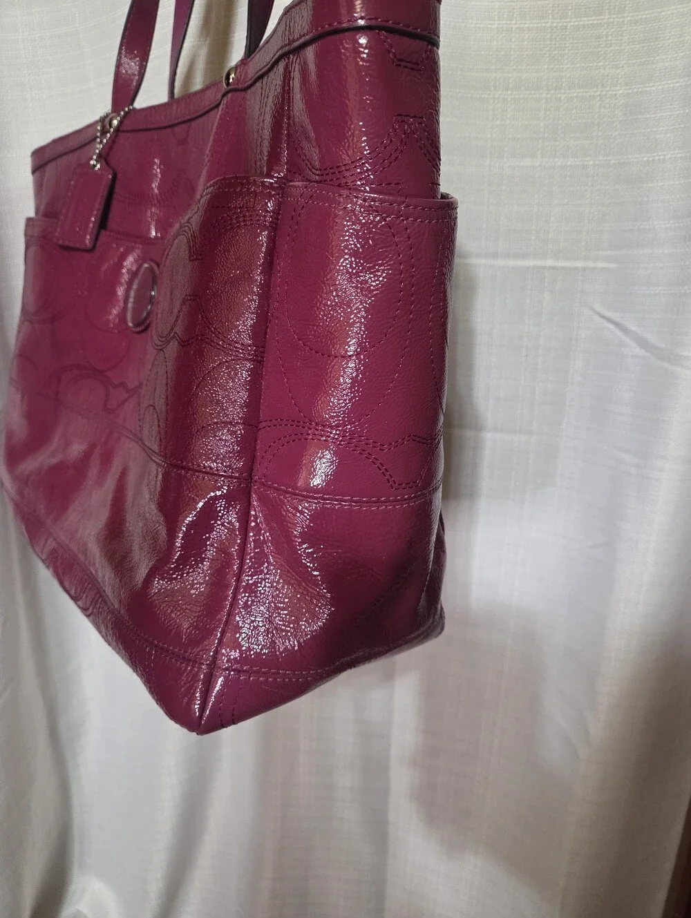 Coach F17940 Signature Fuchsia Baby Diaper Bag Tote Patent Leather